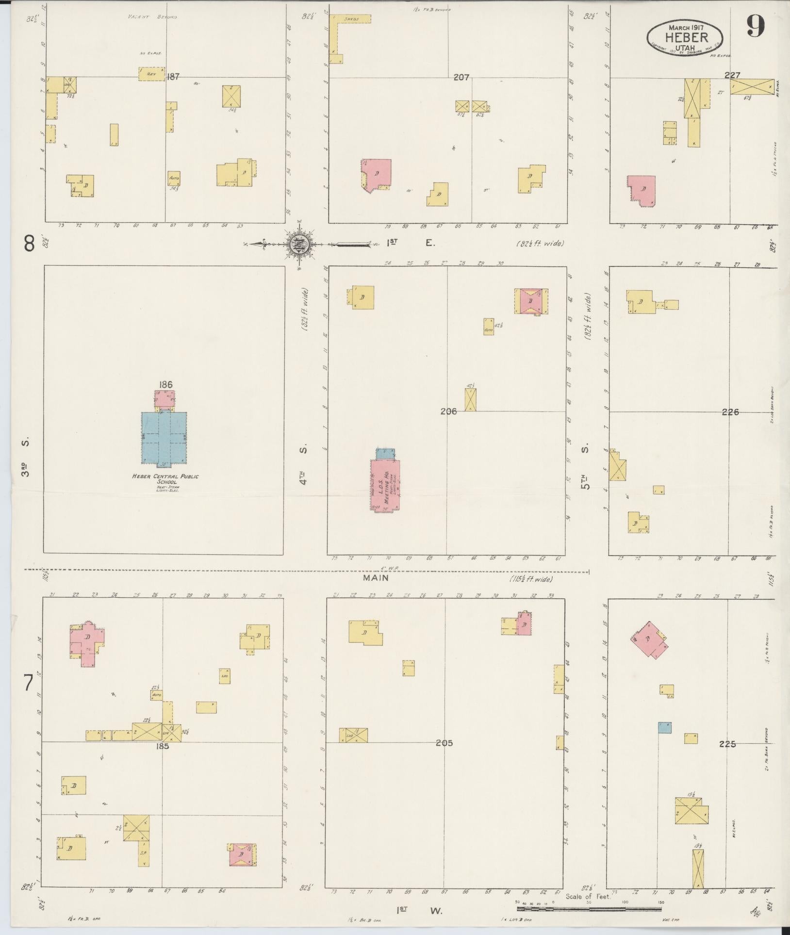 Sanborn Fire Insurance Map from Heber, Wasatch County, Utah (1917), Sheet #0009 - Historic Sanborn Fire Insurance Map Print, vintage old map wall art, antique decor, genealogy gift, Utah Utah map