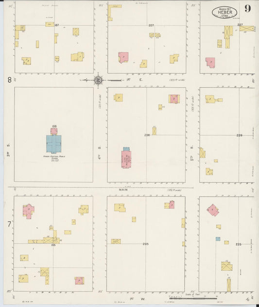 Sanborn Fire Insurance Map from Heber, Wasatch County, Utah (1917), Sheet #0009 - Historic Sanborn Fire Insurance Map Print, vintage old map wall art, antique decor, genealogy gift, Utah Utah map
