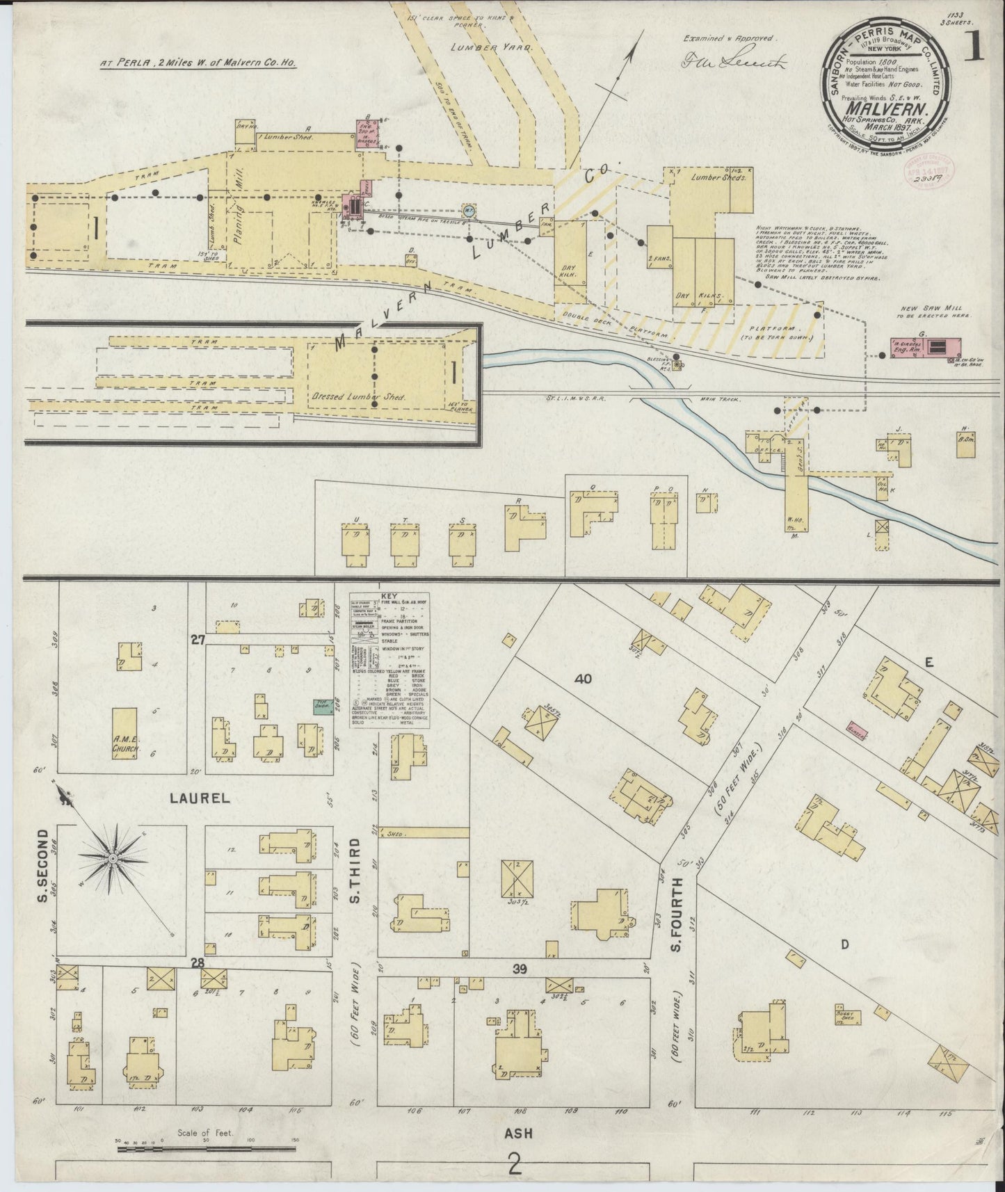 Sanborn Fire Insurance Map from Malvern, Hot Springs County, Arkansas (1897), Sheet #0001 - Complete Map Set gallery image, historic Sanborn map, vintage wall art, Arkansas Arkansas