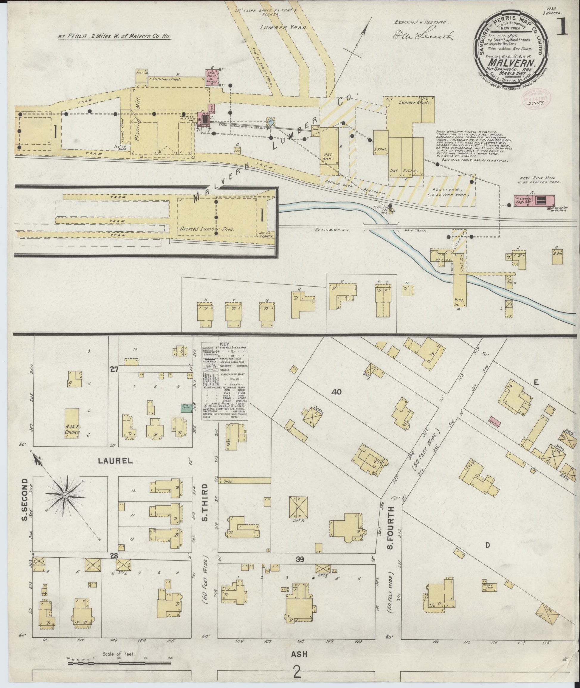 Sanborn Fire Insurance Map from Malvern, Hot Springs County, Arkansas (1897), Sheet #0001 - Complete Map Set gallery image, historic Sanborn map, vintage wall art, Arkansas Arkansas
