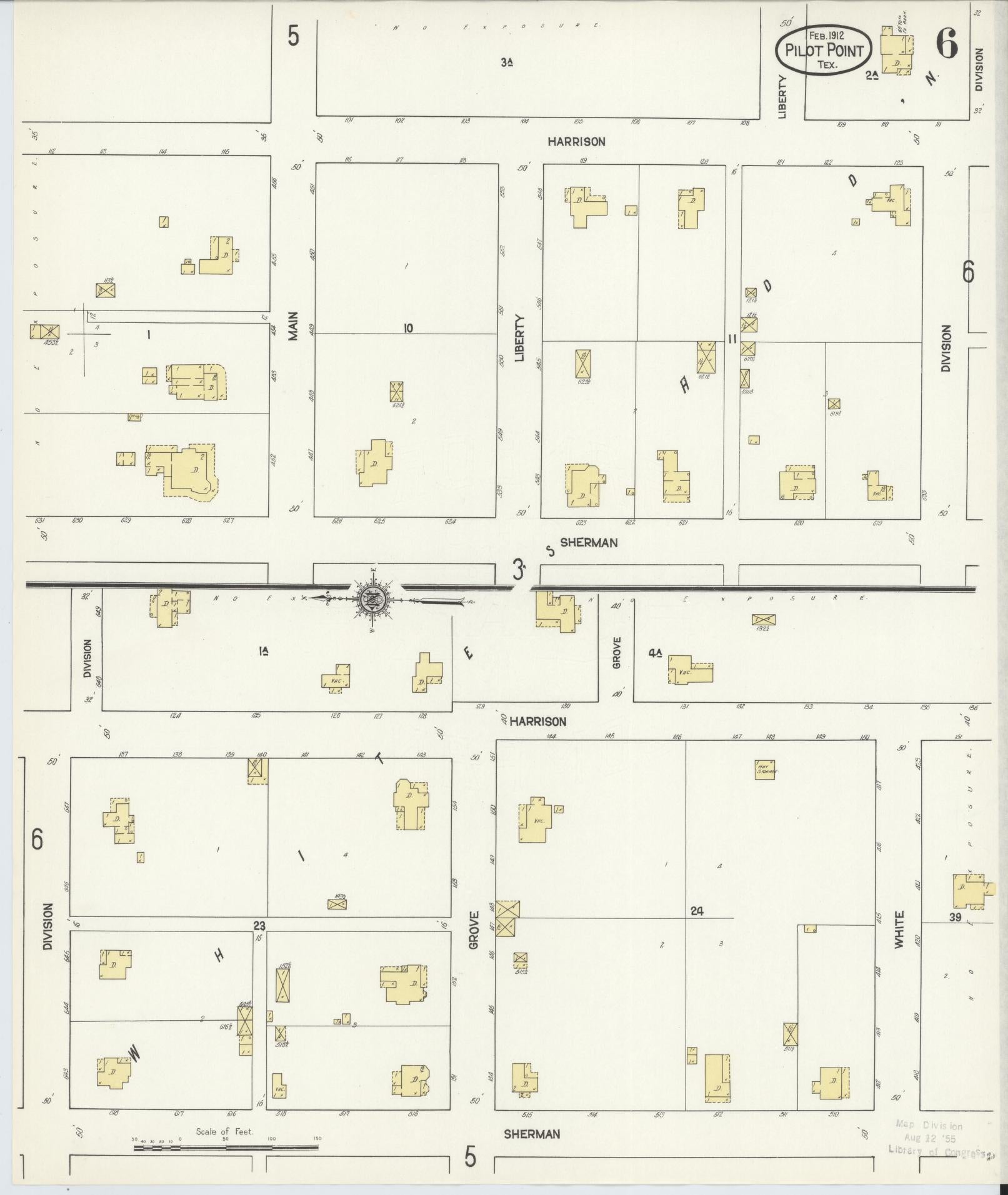 Sanborn Fire Insurance Map from Pilot Point, Denton County, Texas (1912), Sheet #0006 - Historic Sanborn Fire Insurance Map Print, vintage old map wall art, antique decor, genealogy gift, Texas Texas map