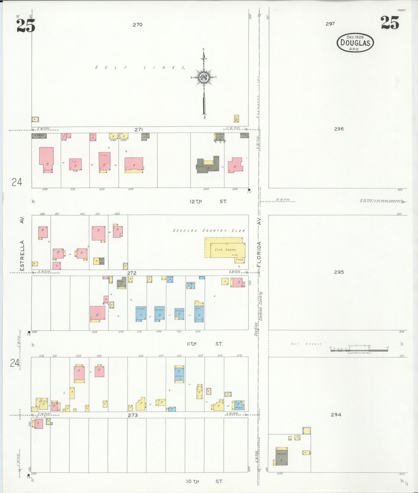Sanborn Fire Insurance Map from Douglas, Cochise County, Arizona (1929), Sheet #0025 - Complete Map Set gallery image, historic Sanborn map, vintage wall art, Arizona Arizona