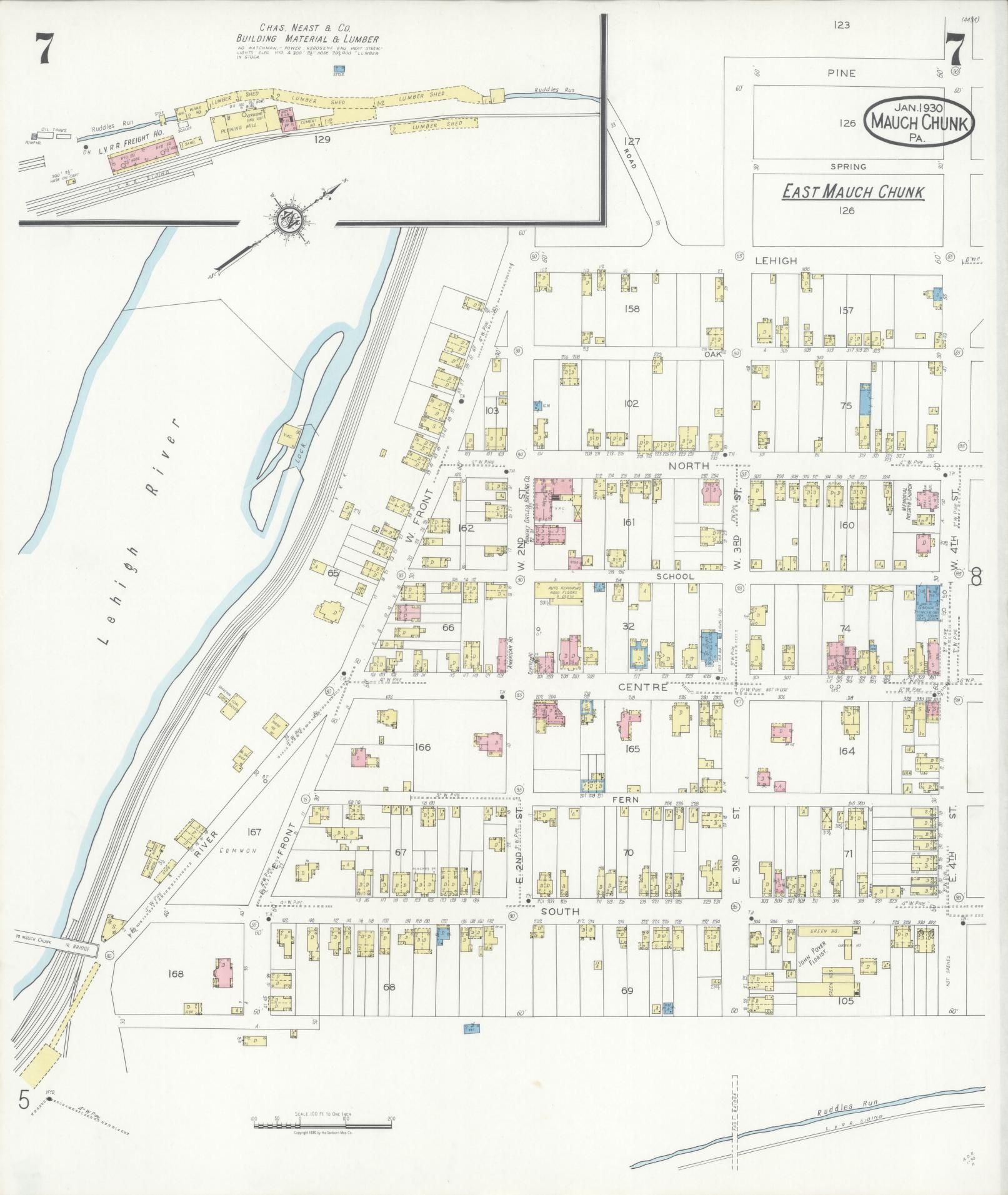 Sanborn Fire Insurance Map from Mauch Chunk, Carbon County, Pennsylvania (1930), Sheet #0007 - Complete Map Set gallery image, historic Sanborn map, vintage wall art, Pennsylvania Pennsylvania