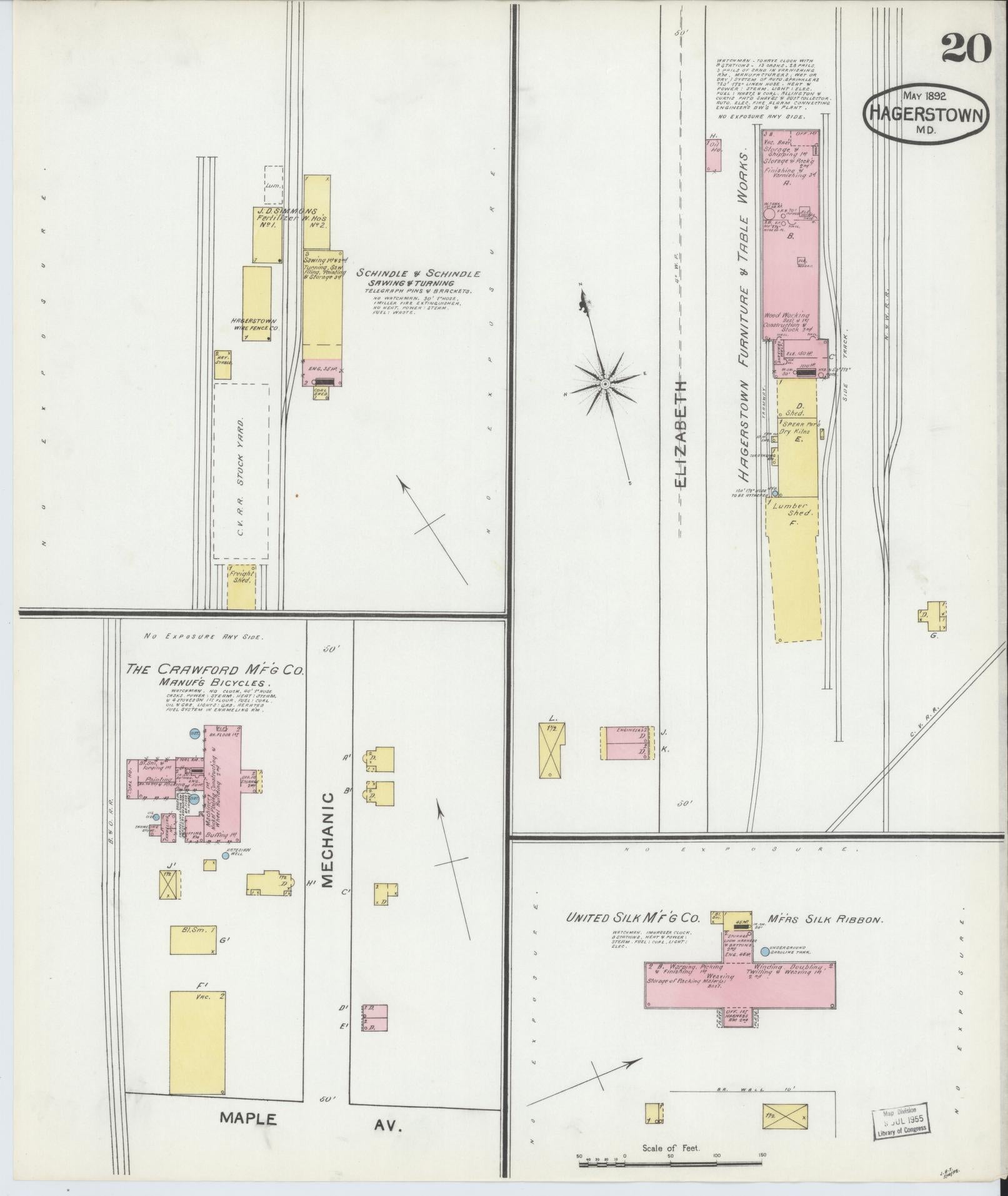Washington, Maryland - 1892 - Sanborn Fire Insurance Map, Sheet #0020 - Historic Sanborn Fire Insurance Map Print, Washington Maryland 1892 0020 vintage old map wall art