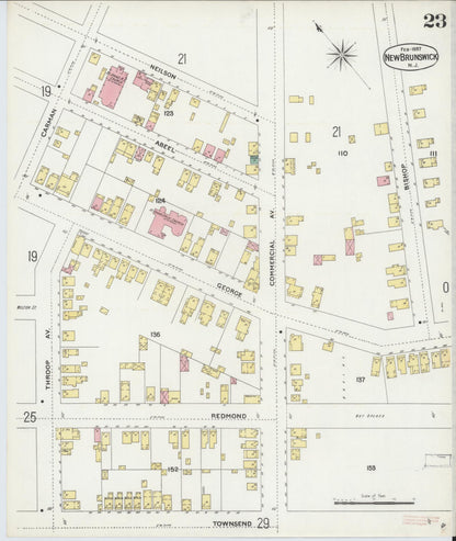 Sanborn Fire Insurance Map from New Brunswick, Middlesex County, New Jersey (1897), Sheet #0023 - Historic Sanborn Fire Insurance Map Print, vintage old map wall art, antique decor, genealogy gift, New Jersey New Jersey map