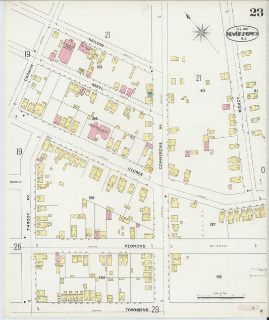 Sanborn Fire Insurance Map from New Brunswick, Middlesex County, New Jersey (1897), Sheet #0023 - Historic Sanborn Fire Insurance Map Print, vintage old map wall art, antique decor, genealogy gift, New Jersey New Jersey map