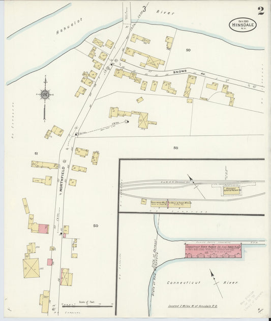 Sanborn Fire Insurance Map from Hinsdale, Cheshire County, New Hampshire (1910), Sheet #0002 - Historic Sanborn Fire Insurance Map Print, vintage old map wall art, antique decor, genealogy gift, New Hampshire New Hampshire map