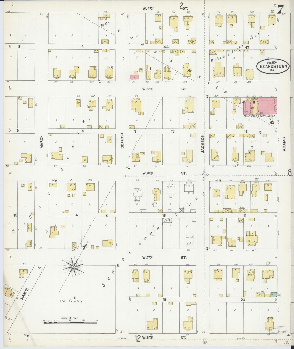 Sanborn Fire Insurance Map from Beardstown, Cass County, Illinois (1906), Sheet #0007 - Complete Map Set gallery image, historic Sanborn map, vintage wall art, Illinois Illinois