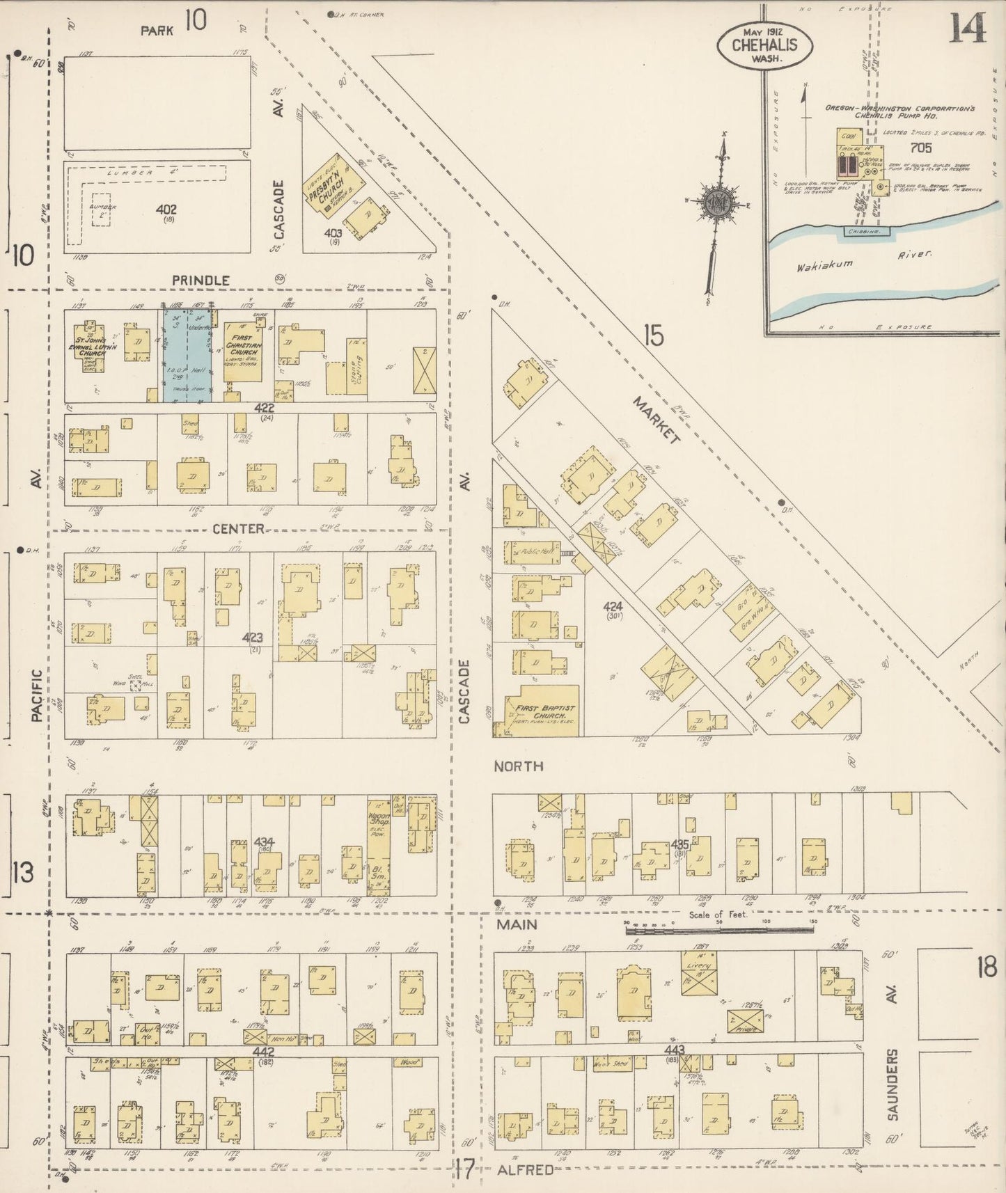 Sanborn Fire Insurance Map from Chehalis, Lewis County, Washington (1912), Sheet #0014 - Complete Map Set gallery image, historic Sanborn map, vintage wall art, Washington Washington