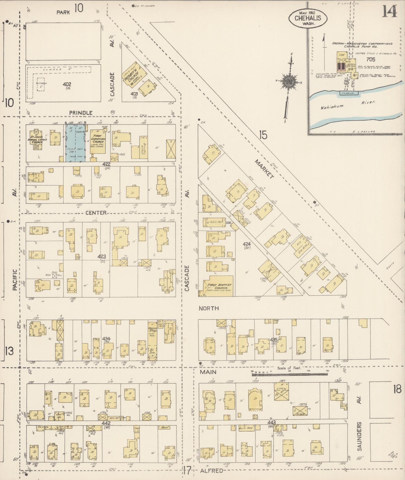 Sanborn Fire Insurance Map from Chehalis, Lewis County, Washington (1912), Sheet #0014 - Complete Map Set gallery image, historic Sanborn map, vintage wall art, Washington Washington