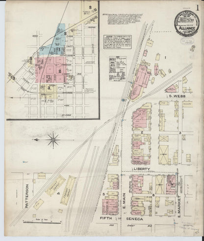 Sanborn Fire Insurance Map from Alliance, Stark County, Ohio (1884), Sheet #0001 - Complete Map Set gallery image, historic Sanborn map, vintage wall art, Ohio Ohio