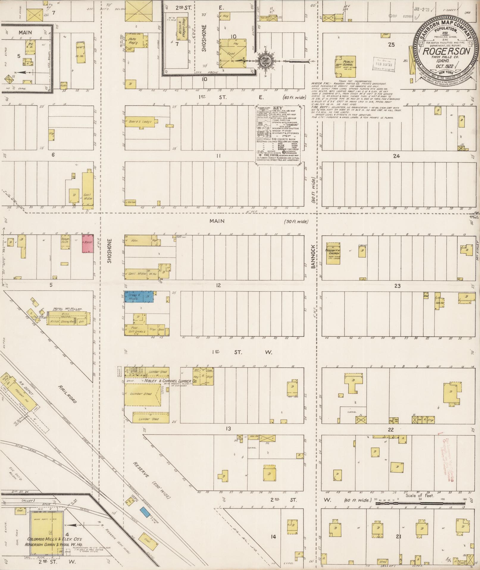 Sanborn Fire Insurance Map from Rogerson, Twin Falls County, Idaho (1922), Sheet #0001 - Complete Map Set gallery image, historic Sanborn map, vintage wall art, Falls Idaho