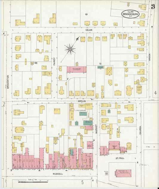 Sanborn Fire Insurance Map from Orangeburg, Orangeburg County, South Carolina (1904), Sheet #0003 - Historic Sanborn Fire Insurance Map Print, vintage old map wall art, antique decor, genealogy gift, South Carolina South Carolina map