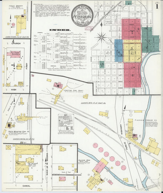 Sanborn Fire Insurance Map from Petersburg, Menard County, Illinois (1909), Sheet #0001 - Historic Sanborn Fire Insurance Map Print, vintage old map wall art, antique decor, genealogy gift, Illinois Illinois map