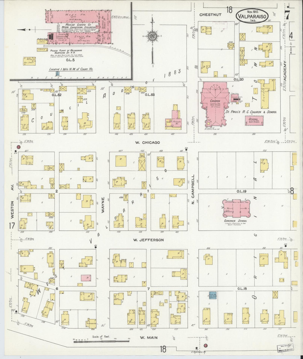 Sanborn Fire Insurance Map from Valparaiso, Porter County, Indiana (1910), Sheet #0007 - Historic Sanborn Fire Insurance Map Print, vintage old map wall art, antique decor, genealogy gift, Indiana Indiana map