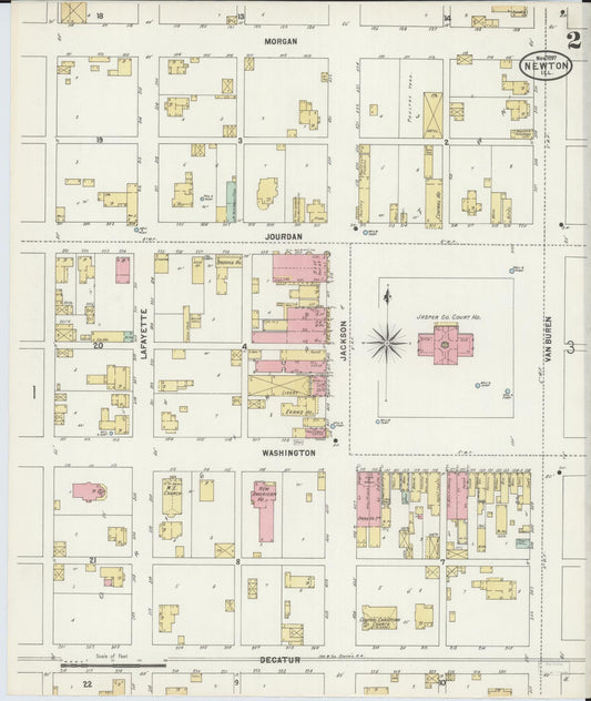 Sanborn Fire Insurance Map from Newton, Jasper County, Illinois (1897), Sheet #0002 - Historic Sanborn Fire Insurance Map Print, vintage old map wall art, antique decor, genealogy gift, Illinois Illinois map