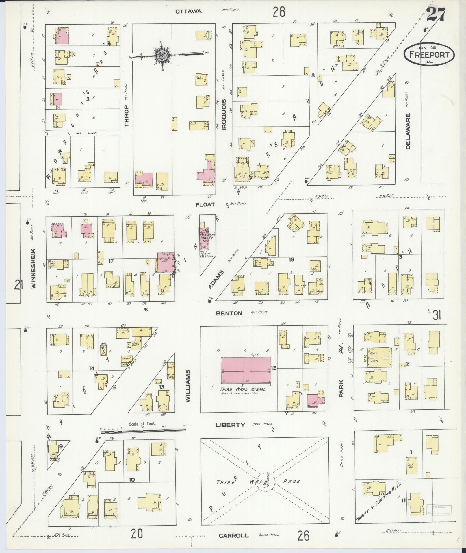 Sanborn Fire Insurance Map from Freeport, Stephenson County, Illinois (1910), Sheet #0027 - Complete Map Set gallery image, historic Sanborn map, vintage wall art, Illinois Illinois