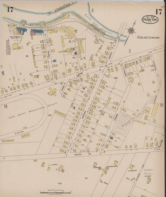 Sanborn Fire Insurance Map from Penn Yan, Yates County, New York (1922), Sheet #0017 - Historic Sanborn Fire Insurance Map Print, vintage old map wall art, antique decor, genealogy gift, New York New York map
