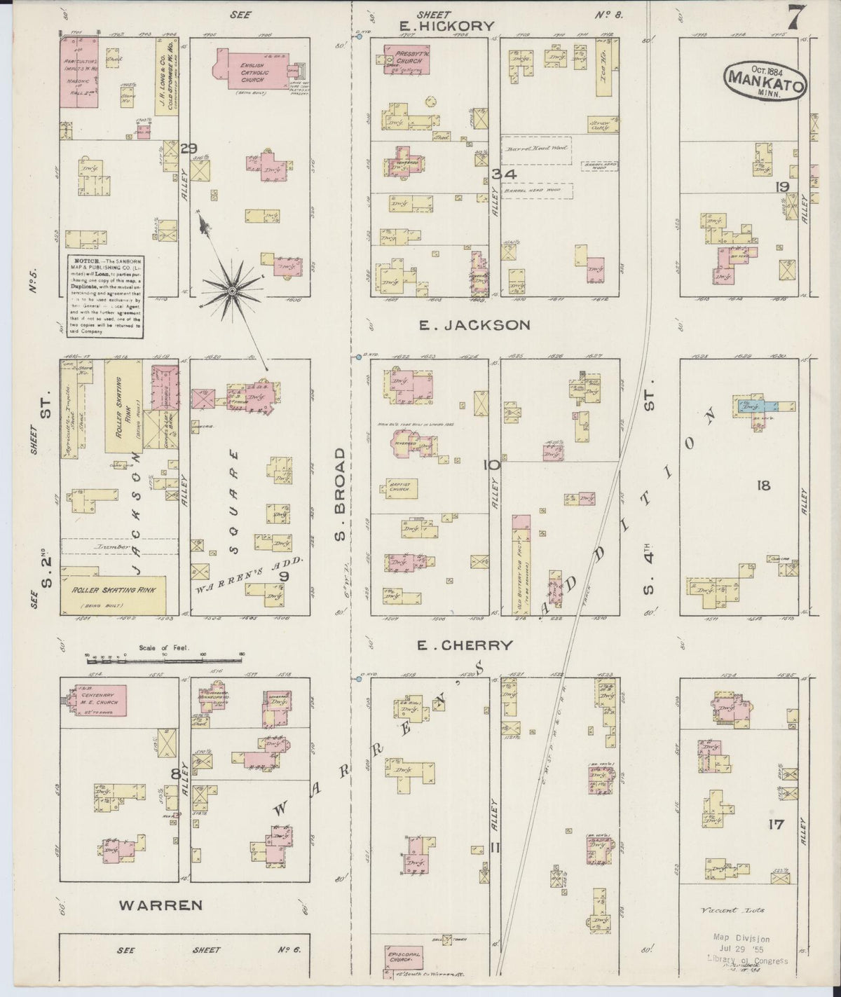 Sanborn Fire Insurance Map from Mankato, Blue Earth County, Minnesota (1884), Sheet #0007 - Historic Sanborn Fire Insurance Map Print, vintage old map wall art, antique decor, genealogy gift, Minnesota Minnesota map