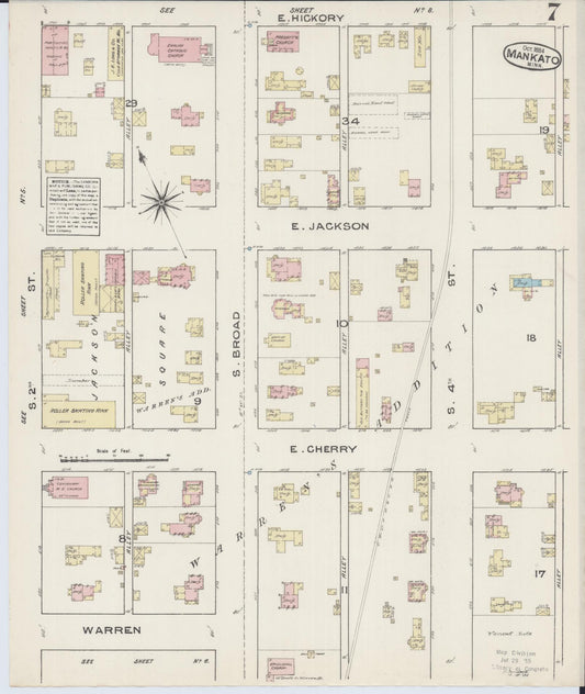 Sanborn Fire Insurance Map from Mankato, Blue Earth County, Minnesota (1884), Sheet #0007 - Historic Sanborn Fire Insurance Map Print, vintage old map wall art, antique decor, genealogy gift, Minnesota Minnesota map