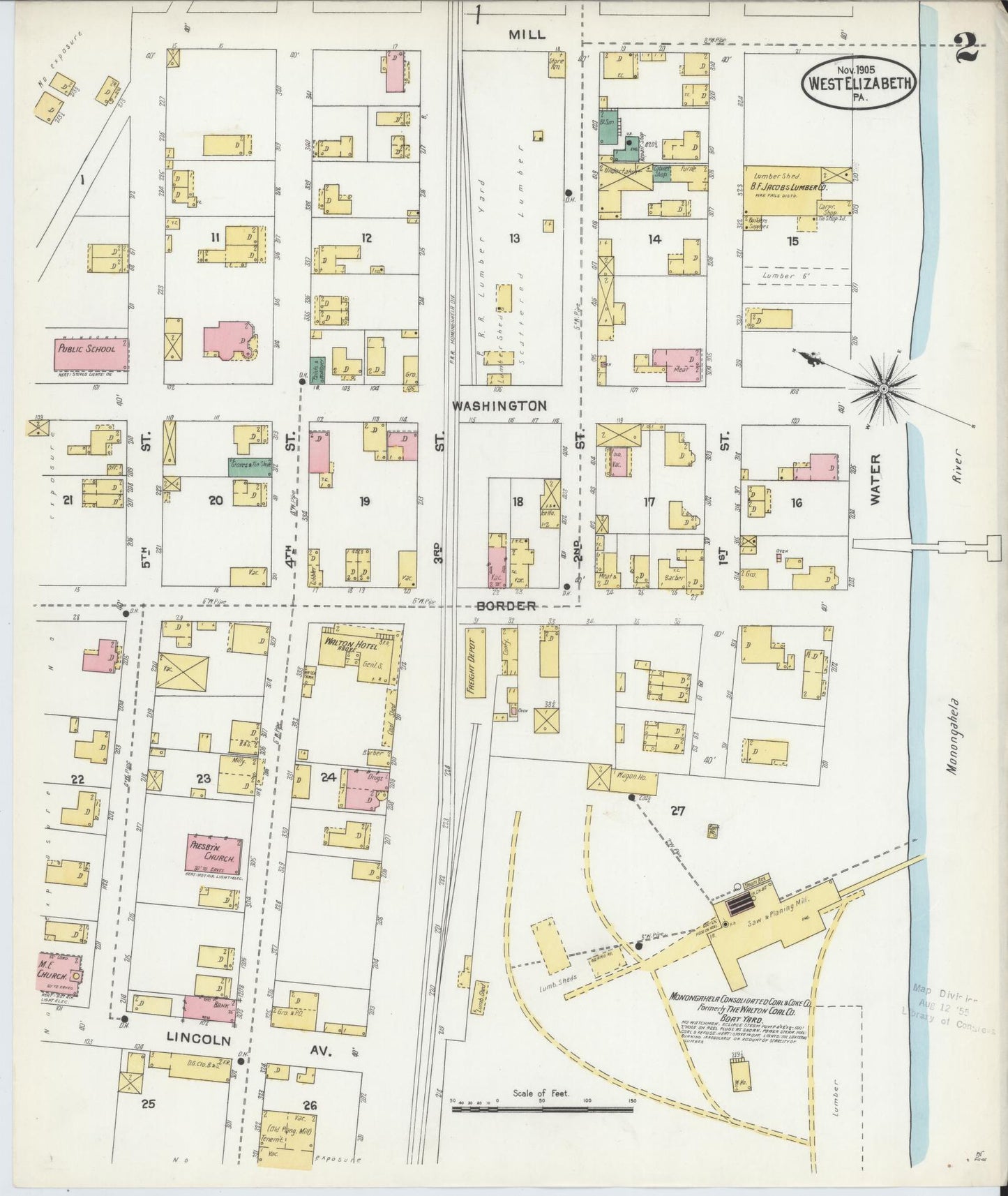 Sanborn Fire Insurance Map from West Elizabeth, Allegheny County, Pennsylvania (1905), Sheet #0002 - Historic Sanborn Fire Insurance Map Print, vintage old map wall art, antique decor, genealogy gift, Pennsylvania Pennsylvania map