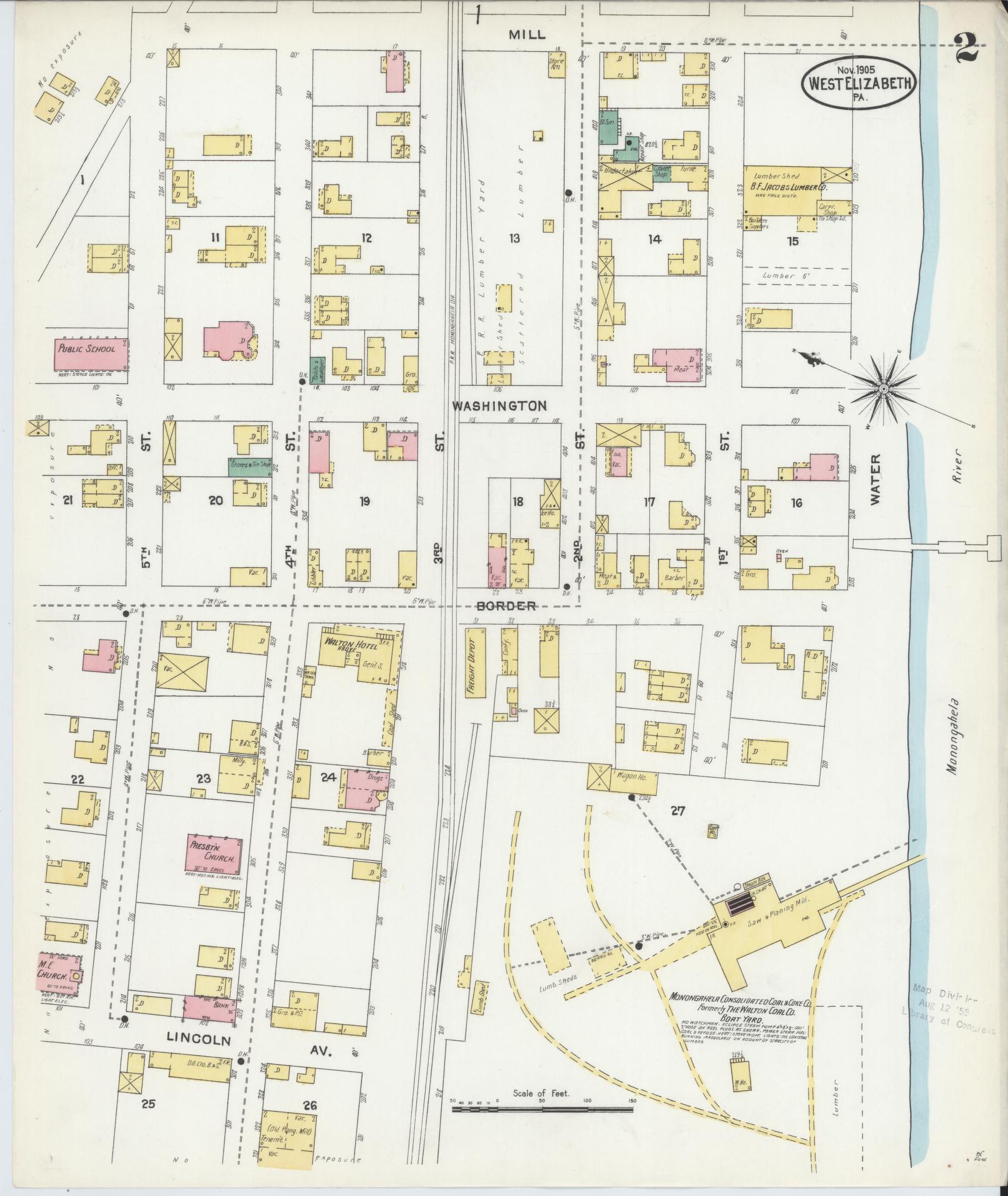 Sanborn Fire Insurance Map from West Elizabeth, Allegheny County, Pennsylvania (1905), Sheet #0002 - Historic Sanborn Fire Insurance Map Print, vintage old map wall art, antique decor, genealogy gift, Pennsylvania Pennsylvania map