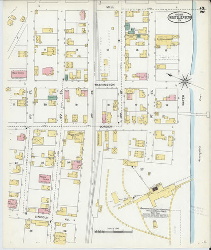 Sanborn Fire Insurance Map from West Elizabeth, Allegheny County, Pennsylvania (1905), Sheet #0002 - Historic Sanborn Fire Insurance Map Print, vintage old map wall art, antique decor, genealogy gift, Pennsylvania Pennsylvania map