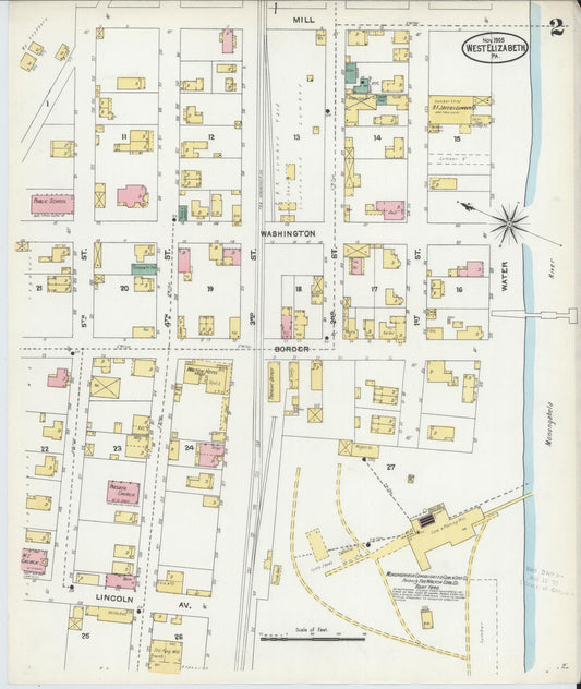 Sanborn Fire Insurance Map from West Elizabeth, Allegheny County, Pennsylvania (1905), Sheet #0002 - Historic Sanborn Fire Insurance Map Print, vintage old map wall art, antique decor, genealogy gift, Pennsylvania Pennsylvania map