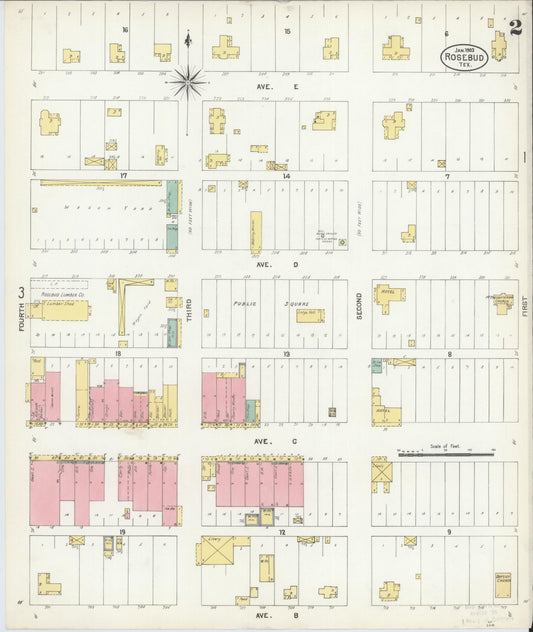 Sanborn Fire Insurance Map from Rosebud, Falls County, Texas (1903), Sheet #0002 - Historic Sanborn Fire Insurance Map Print, vintage old map wall art, antique decor, genealogy gift, Texas Texas map