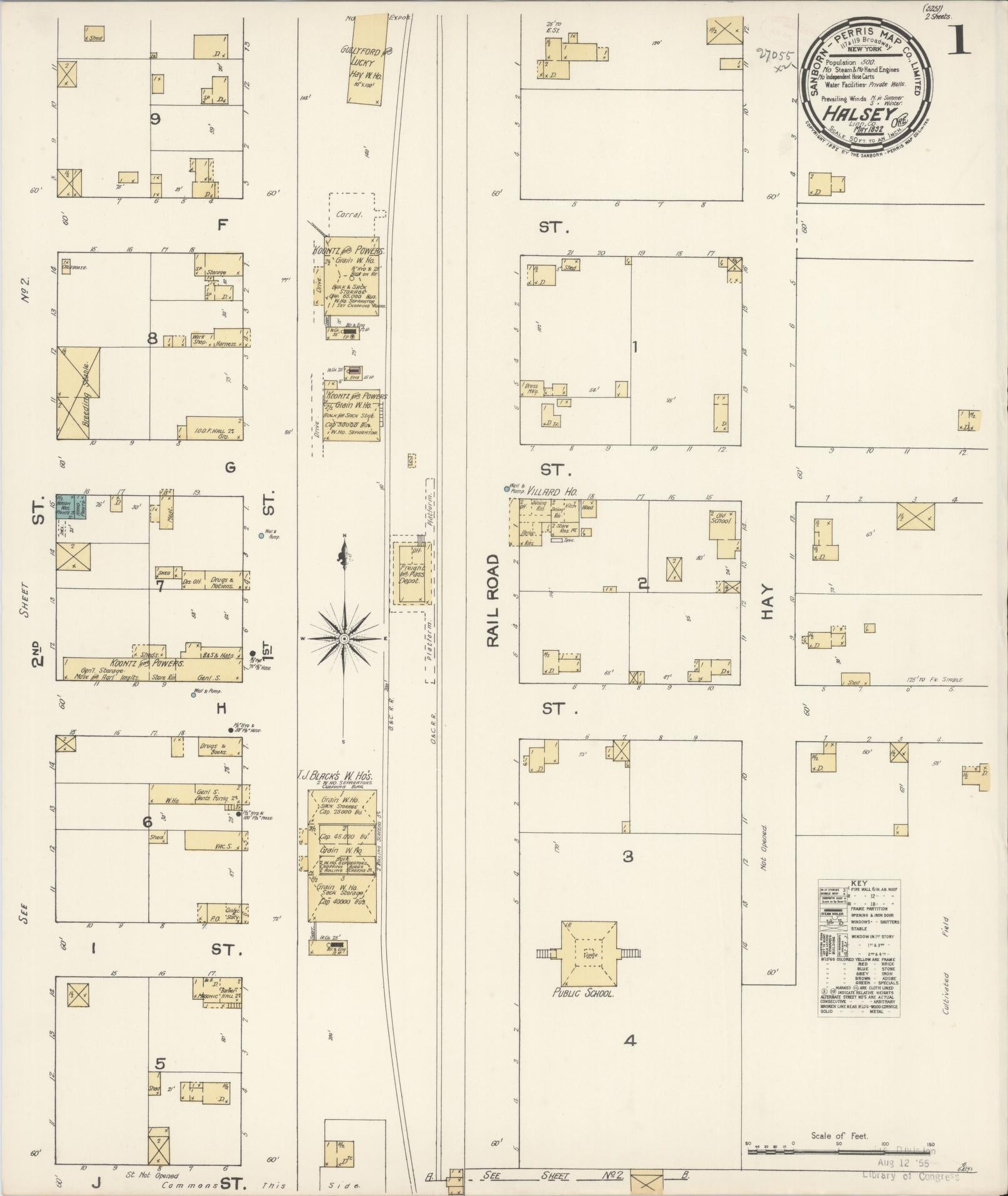 Sanborn Fire Insurance Map from Halsey, Linn County, Oregon (1892), Sheet #0001 - Historic Sanborn Fire Insurance Map Print, vintage old map wall art, antique decor, genealogy gift, Oregon Oregon map