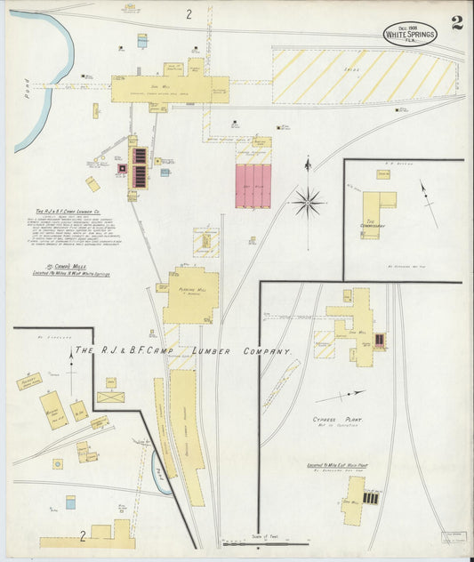 Sanborn Fire Insurance Map from White Springs, Hamilton County, Florida (1908), Sheet #0002 - Historic Sanborn Fire Insurance Map Print, vintage old map wall art, antique decor, genealogy gift, Florida Florida map