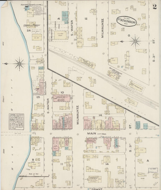 Sanborn Fire Insurance Map from Fort Atkinson, Jefferson County, Wisconsin (1884), Sheet #0002 - Historic Sanborn Fire Insurance Map Print, vintage old map wall art, antique decor, genealogy gift, Wisconsin Wisconsin map
