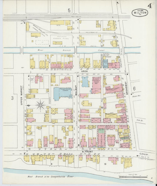 Sanborn Fire Insurance Map from Milton, Northumberland County, Pennsylvania (1896), Sheet #0004 - Historic Sanborn Fire Insurance Map Print, vintage old map wall art, antique decor, genealogy gift, Pennsylvania Pennsylvania map