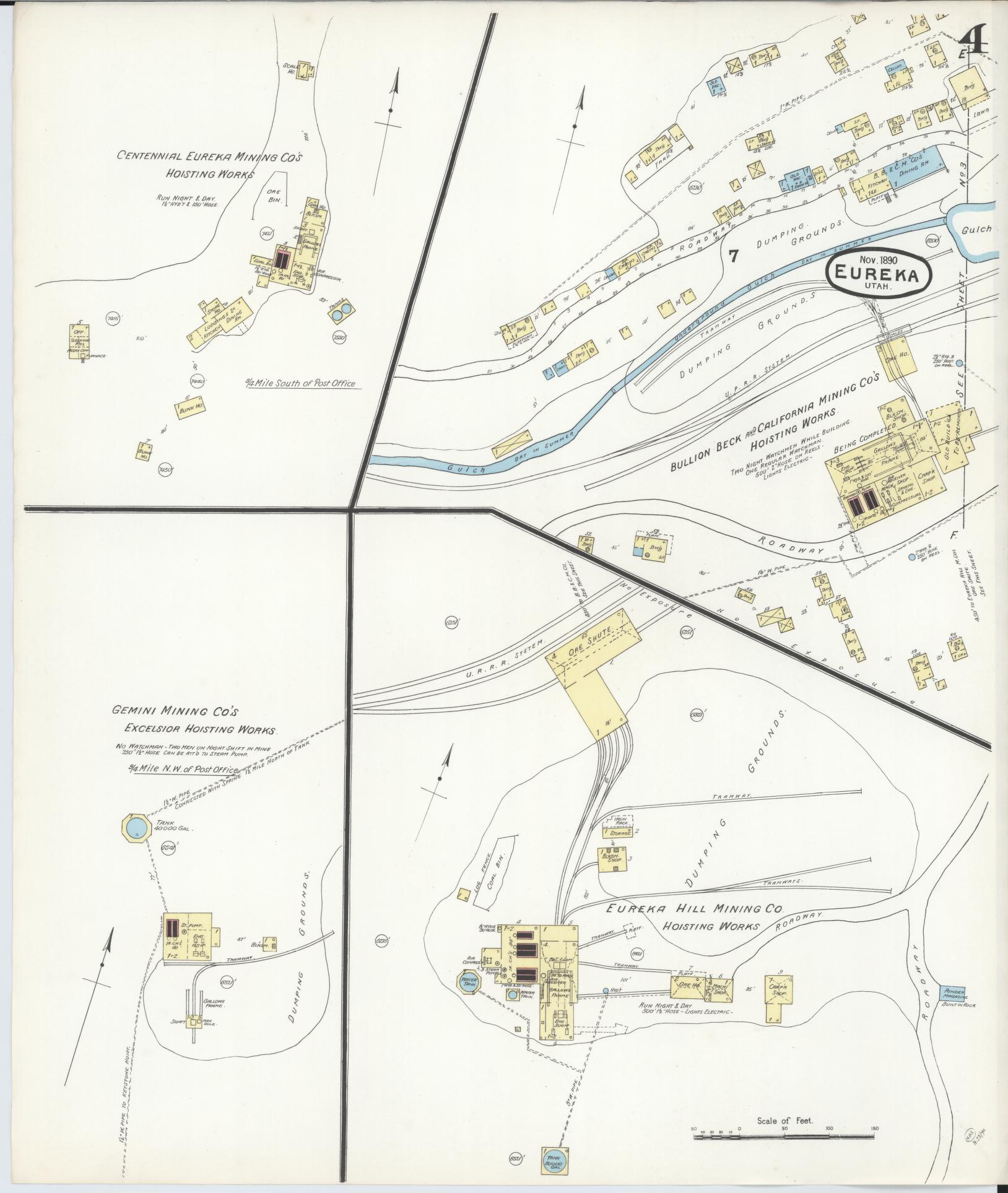 Sanborn Fire Insurance Map from Eureka, Juab County, Utah (1890), Sheet #0004 - Historic Sanborn Fire Insurance Map Print, vintage old map wall art, antique decor, genealogy gift, Utah Utah map