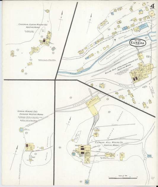 Sanborn Fire Insurance Map from Eureka, Juab County, Utah (1890), Sheet #0004 - Historic Sanborn Fire Insurance Map Print, vintage old map wall art, antique decor, genealogy gift, Utah Utah map