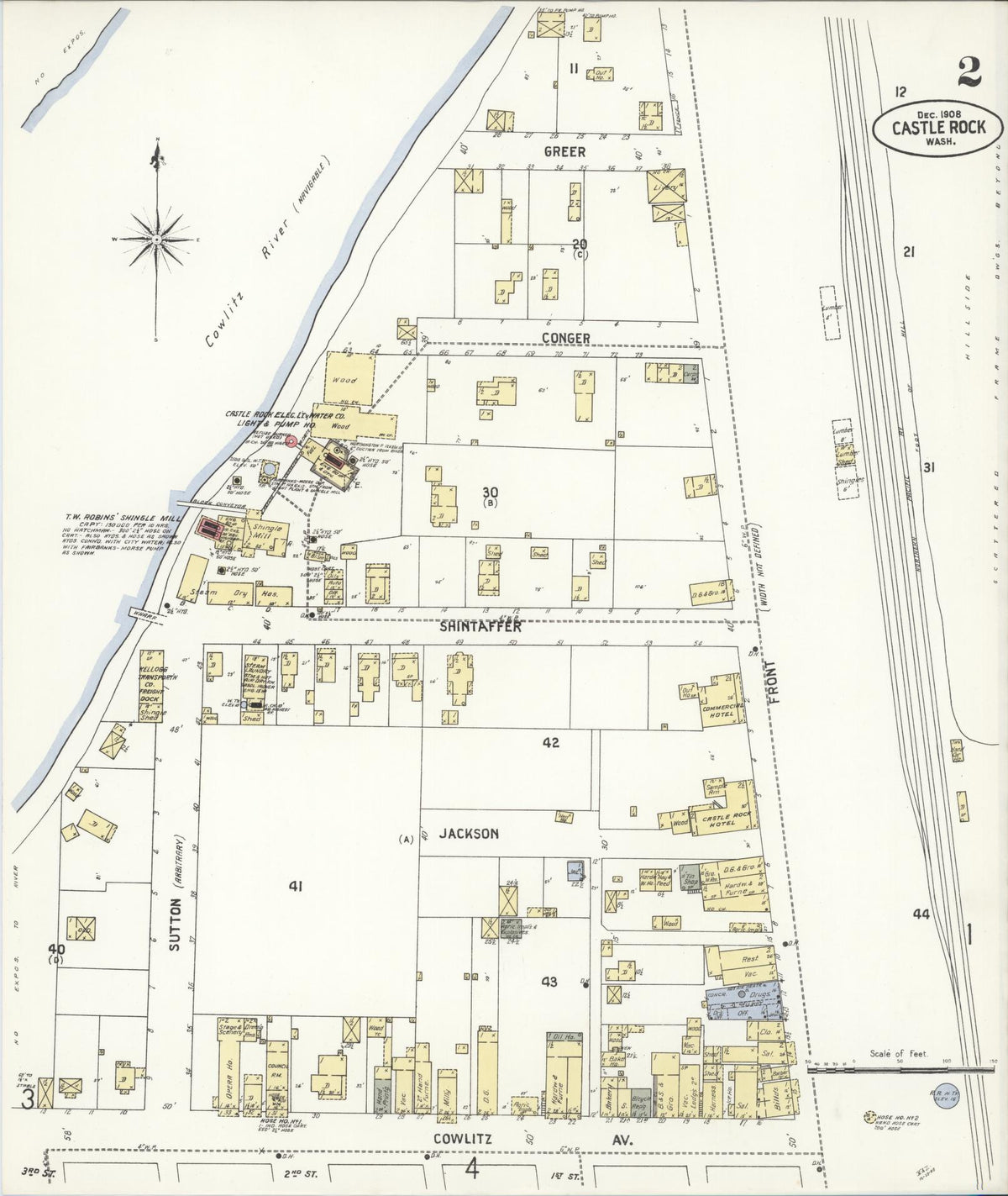 Sanborn Fire Insurance Map from Castle Rock, Cowlitz County, Washington (1908), Sheet #0002 - Historic Sanborn Fire Insurance Map Print, vintage old map wall art, antique decor, genealogy gift, Washington Washington map