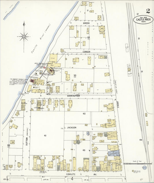 Sanborn Fire Insurance Map from Castle Rock, Cowlitz County, Washington (1908), Sheet #0002 - Historic Sanborn Fire Insurance Map Print, vintage old map wall art, antique decor, genealogy gift, Washington Washington map