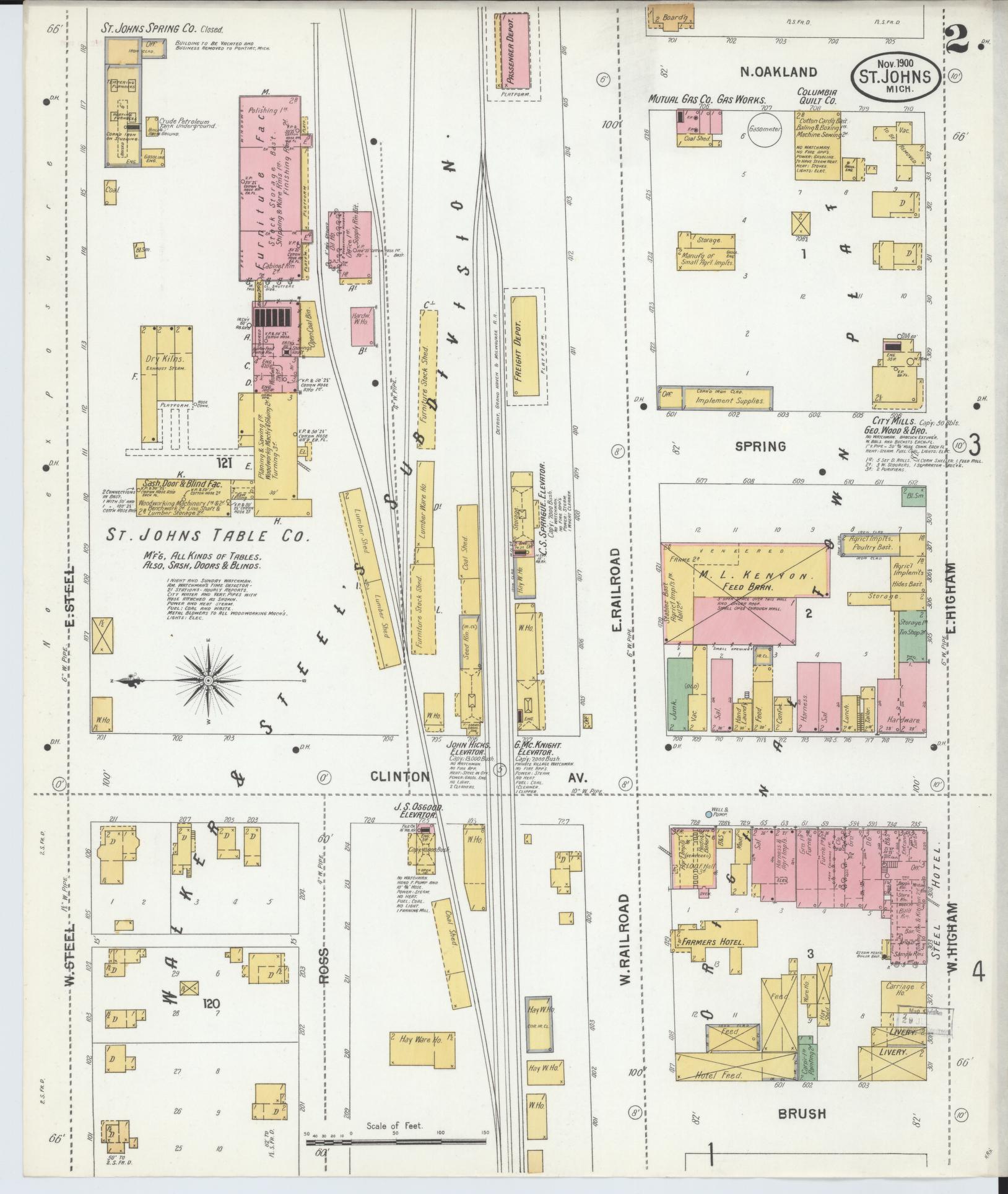 Sanborn Fire Insurance Map from Saint Johns, Clinton County, Michigan (1900), Sheet #0002 - Complete Map Set gallery image, historic Sanborn map, vintage wall art, Michigan Michigan