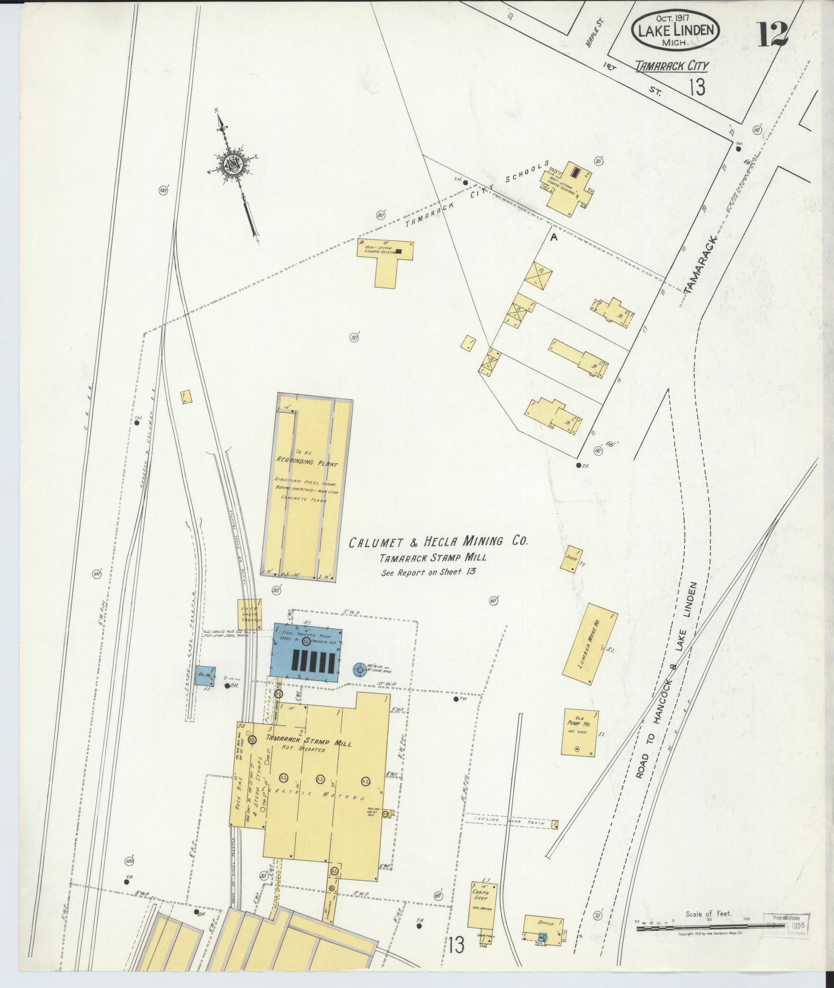 Sanborn Fire Insurance Map from Lake Linden, Houghton County, Michigan (1917), Sheet #0012 - Complete Map Set gallery image, historic Sanborn map, vintage wall art, Michigan Michigan