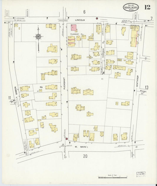 Sanborn Fire Insurance Map from Marlborough, Middlesex County, Massachusetts (1912), Sheet #0012 - Historic Sanborn Fire Insurance Map Print, vintage old map wall art, antique decor, genealogy gift, Massachusetts Massachusetts map