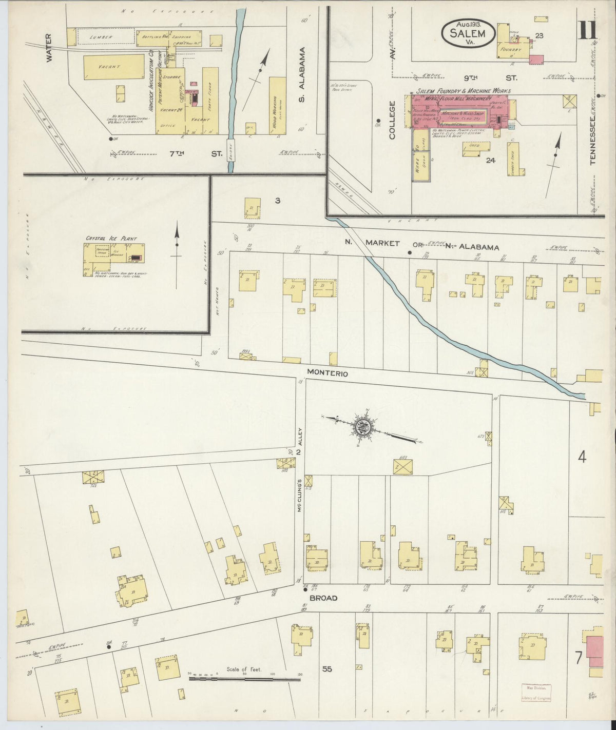 Sanborn Fire Insurance Map from Salem, Independent Cities, Virginia (1913), Sheet #0011 - Complete Map Set gallery image, historic Sanborn map, vintage wall art, Virginia Virginia