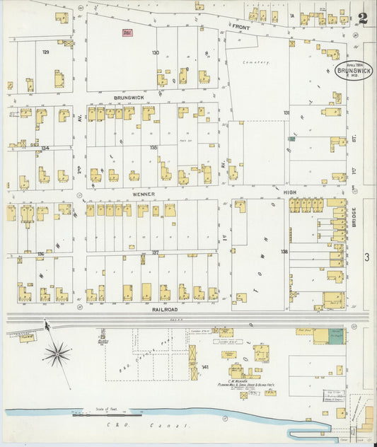 Sanborn Fire Insurance Map from Brunswick, Frederick County, Maryland (1904), Sheet #0002 - Historic Sanborn Fire Insurance Map Print, vintage old map wall art, antique decor, genealogy gift, Maryland Maryland map