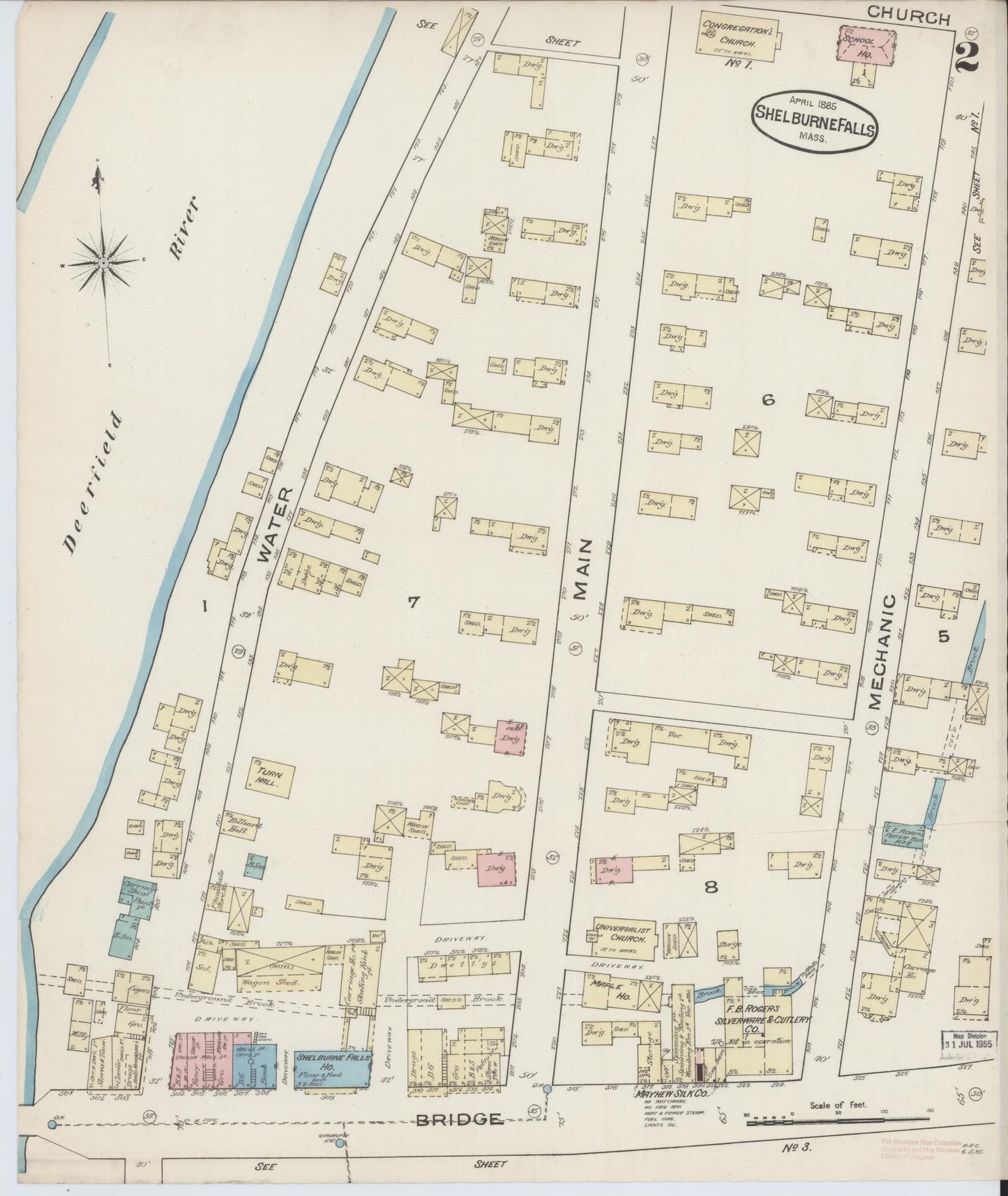 Sanborn Fire Insurance Map from Shelburne Falls, Franklin County, Massachusetts (1885), Sheet #0002 - Historic Sanborn Fire Insurance Map Print, vintage old map wall art, antique decor, genealogy gift, Massachusetts Massachusetts map