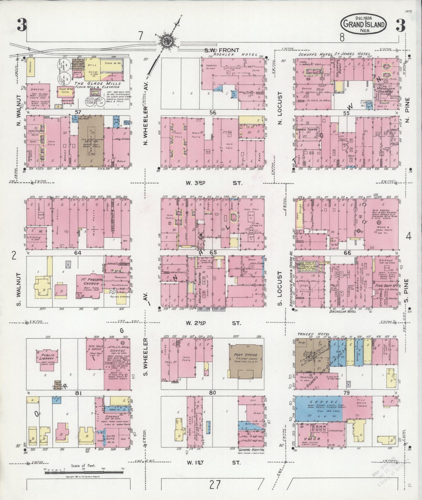 Sanborn Fire Insurance Map from Grand Island, Hall County, Nebraska (1924), Sheet #0003 - Complete Map Set gallery image, historic Sanborn map, vintage wall art, Nebraska Nebraska