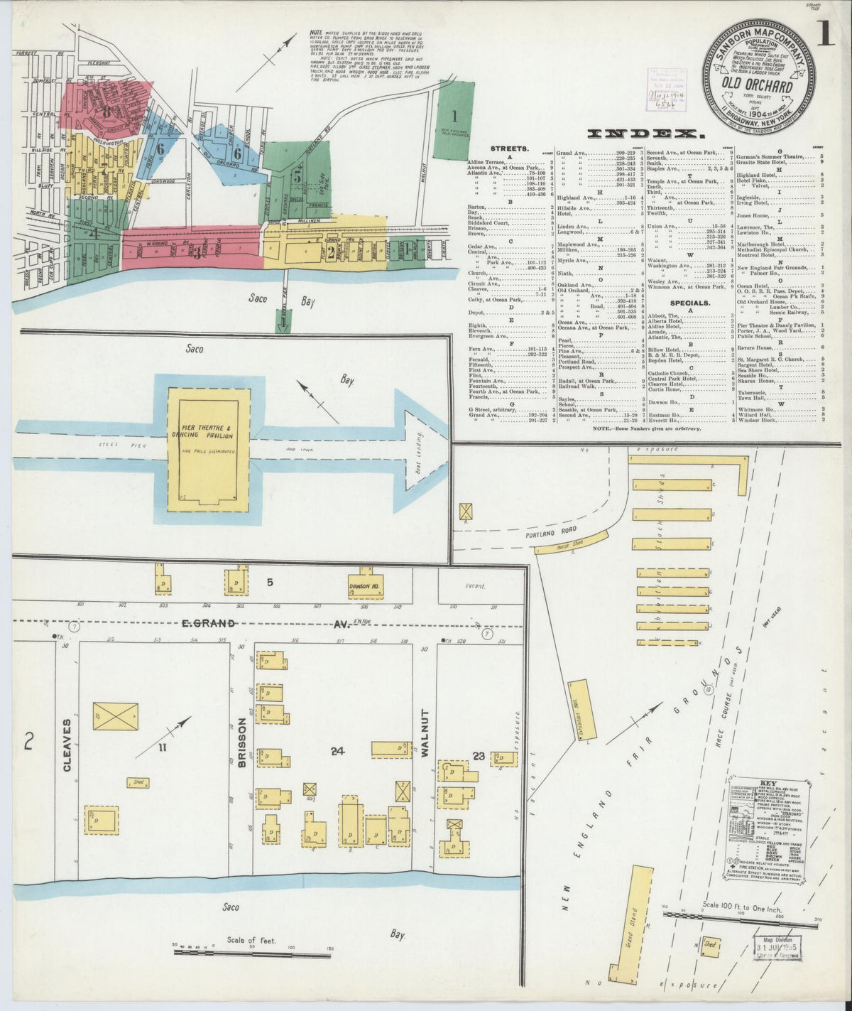 Sanborn Fire Insurance Map from Old Orchard, York County, Maine (1904), Sheet #0001 - Complete Map Set gallery image, historic Sanborn map, vintage wall art, Maine Maine