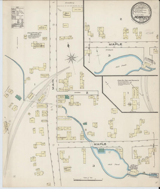 Sanborn Fire Insurance Map from Monmouth, Kennebec County, Maine (1885), Sheet #0001 - Historic Sanborn Fire Insurance Map Print, vintage old map wall art, antique decor, genealogy gift, Maine Maine map
