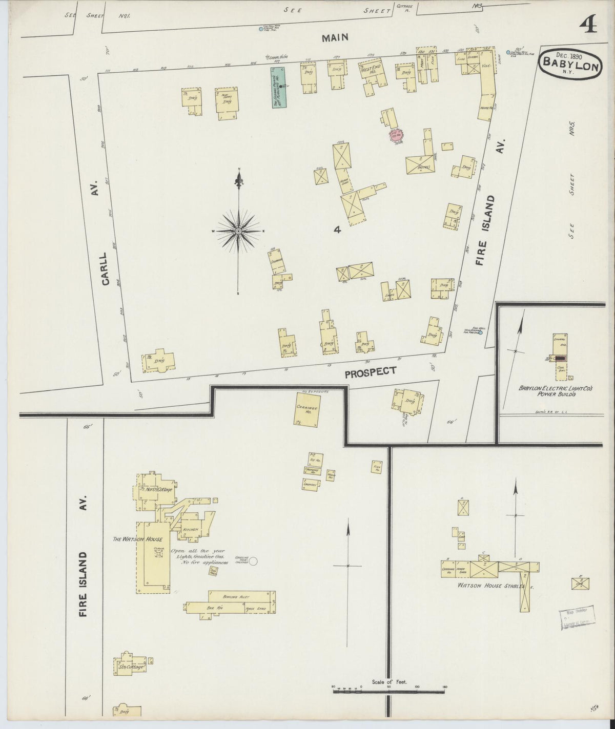 Sanborn Fire Insurance Map from Babylon, Suffolk County, New York (1890), Sheet #0004 - Historic Sanborn Fire Insurance Map Print, vintage old map wall art, antique decor, genealogy gift, New York New York map