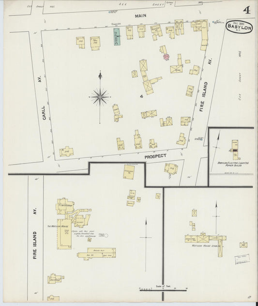 Sanborn Fire Insurance Map from Babylon, Suffolk County, New York (1890), Sheet #0004 - Historic Sanborn Fire Insurance Map Print, vintage old map wall art, antique decor, genealogy gift, New York New York map