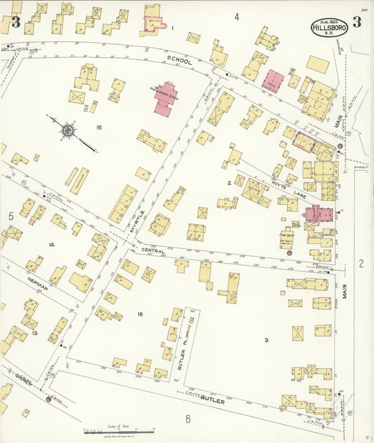 Sanborn Fire Insurance Map from Hillsboro, Hillsborough County, New Hampshire (1923), Sheet #0003 - Historic Sanborn Fire Insurance Map Print, vintage old map wall art, antique decor, genealogy gift, New Hampshire New Hampshire map