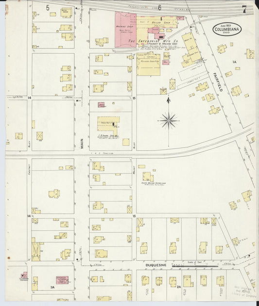 Sanborn Fire Insurance Map from Columbiana, Columbiana County, Ohio (1909), Sheet #0007 - Historic Sanborn Fire Insurance Map Print, vintage old map wall art, antique decor, genealogy gift, Ohio Ohio map